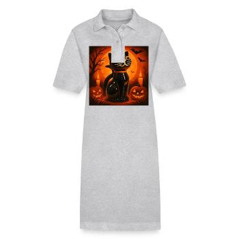 Grusel Katze Halloween Geschenk - Stanley/Stella Frauen Bio-Polokleid PAIGER - Grau meliert - Vorne