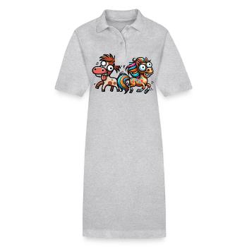 verrückte Pferde Pferd Gaul Ross Kinder - Stanley/Stella Frauen Bio-Polokleid PAIGER - Grau meliert - Vorne