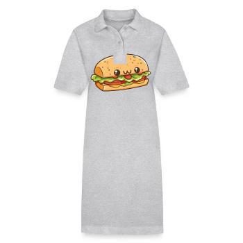 Kawaii burger with a happy face - Stanley/Stella PAIGER Organic Women’s Polo Dress - heather grey - Front