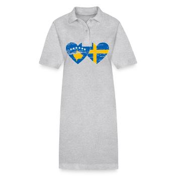 Kosovo Schweden Flagge used - Stanley/Stella Frauen Bio-Polokleid PAIGER - Grau meliert - Vorne