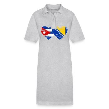 Kuba Bosnien Flagge Herz used - Stanley/Stella Frauen Bio-Polokleid PAIGER - Grau meliert - Vorne