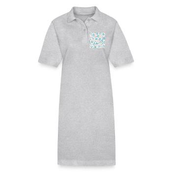 Design mit blauem und korallenfarbenem Zweig - Stanley/Stella Frauen Bio-Polokleid PAIGER - Grau meliert - Vorne