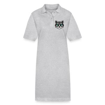 Whimsical Odd-Eyed Cat Cartoon Design - Stanley/Stella PAIGER Organic Women’s Polo Dress - heather grey - Front