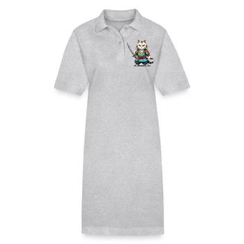 Samurai-Katze - Stanley/Stella Frauen Bio-Polokleid PAIGER - Grau meliert - Vorne