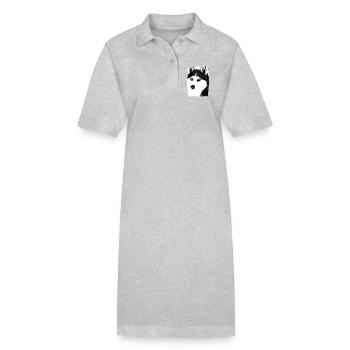 Portrait de Husky noir et blanc sur textile - Robe polo bio PAIGER Stanley/Stella Femme - gris chiné - Devant