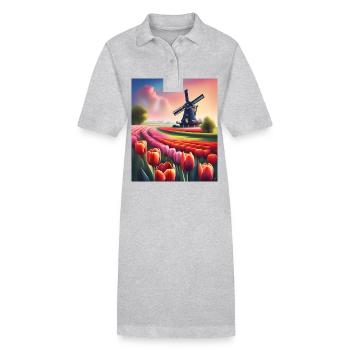 Un beau champ de tulipes en Hollande - Robe polo bio PAIGER Stanley/Stella Femme - gris chiné - Devant