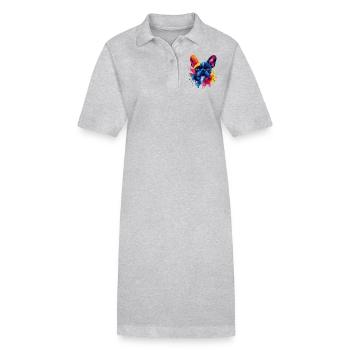 Psychedelic Bulldog with vibrant colors - Stanley/Stella PAIGER Organic Women’s Polo Dress - heather grey - Front