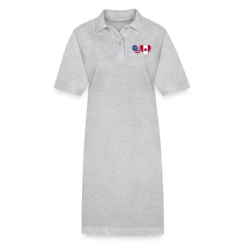 USA Canada Flag Heart - Stanley/Stella PAIGER Organic Women’s Polo Dress - heather grey - Front