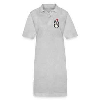 Husky Santa Pup - Stanley/Stella PAIGER Organic Women’s Polo Dress - heather grey - Front