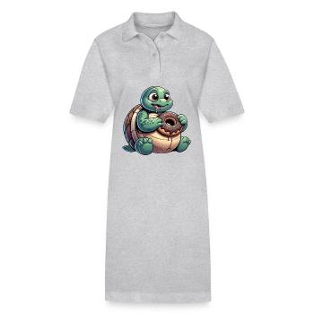 Chubby cartoon turtle in donut look - Stanley/Stella PAIGER Organic Women’s Polo Dress - heather grey - Front