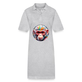 Affe / Tier / Zoo / Schimpanse / Wild / Comic - Stanley/Stella Frauen Bio-Polokleid PAIGER - Grau meliert - Vorne