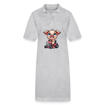 Schwein auf Traktor Gartenbau Rasenmäher Spaß - Stanley/Stella Frauen Bio-Polokleid PAIGER - Grau meliert - Vorne