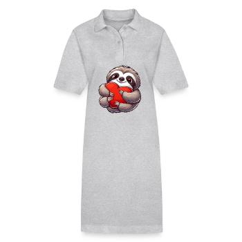 Sloth in Love Valentine's Day Heart Love - Stanley/Stella PAIGER Organic Women’s Polo Dress - heather grey - Front