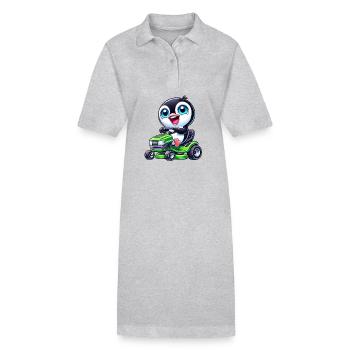 Pinguin auf Traktor Rasenmäher Gartenbau - Stanley/Stella Frauen Bio-Polokleid PAIGER - Grau meliert - Vorne