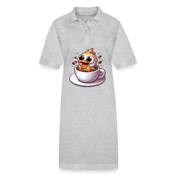 Oiseau poussin buveur de café caféine choc - Robe polo bio PAIGER Stanley/Stella Femme - gris chiné - Devant