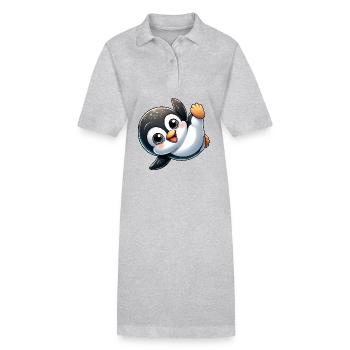 Pinguin Handstand Breakdance Cartoon - Stanley/Stella Frauen Bio-Polokleid PAIGER - Grau meliert - Vorne