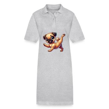 Süßer Mops Handstand Breakdance Salto Cartoon - Stanley/Stella Frauen Bio-Polokleid PAIGER - Grau meliert - Vorne