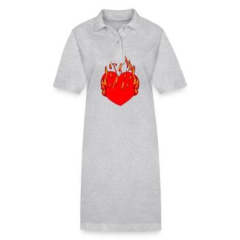 Herz Feuer Flamme Inferno Liebe verliebt Beziehung - Stanley/Stella Frauen Bio-Polokleid PAIGER - Grau meliert - Vorne