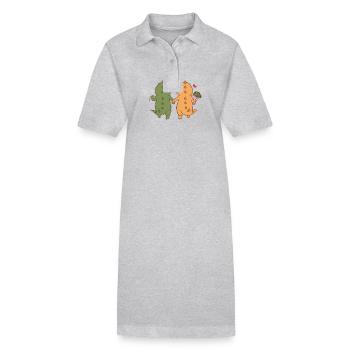 Dino Pärchen ist verliebt Dinosaurier - Stanley/Stella Frauen Bio-Polokleid PAIGER - Grau meliert - Vorne