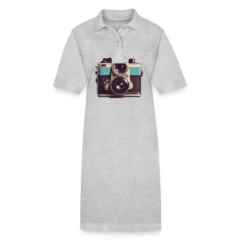 Vintage Fotokamera Aesthetic Retro Fotoapparat - Stanley/Stella Frauen Bio-Polokleid PAIGER - Grau meliert - Vorne