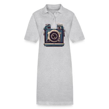 Vintage Fotokamera Aesthetic Retro Fotoapparat - Stanley/Stella Frauen Bio-Polokleid PAIGER - Grau meliert - Vorne