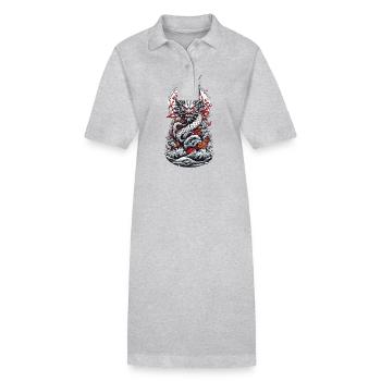 Monstre marin Esthétique Yokai Oni japonais - Robe polo bio PAIGER Stanley/Stella Femme - gris chiné - Devant