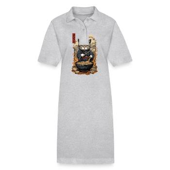 Chat Esthétique Ramen Soupe de nouilles Streetwear - Robe polo bio PAIGER Stanley/Stella Femme - gris chiné - Devant