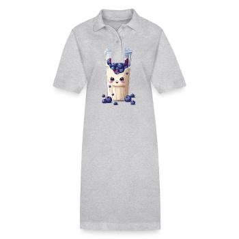 Blaubeeren Niedlicher Milchshake Kawaii Spaß - Stanley/Stella Frauen Bio-Polokleid PAIGER - Grau meliert - Vorne