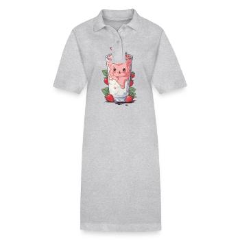 Erdbeeren Niedlicher Milchshake Kawaii Spaß - Stanley/Stella Frauen Bio-Polokleid PAIGER - Grau meliert - Vorne