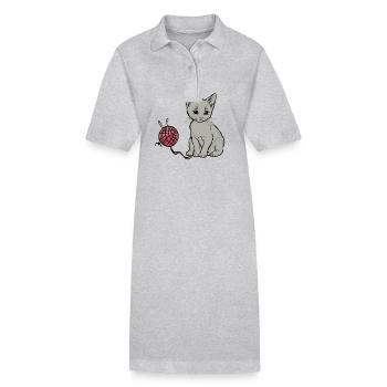 Katze Wolle spielem Hauskatze Kätzchen - Stanley/Stella Frauen Bio-Polokleid PAIGER - Grau meliert - Vorne