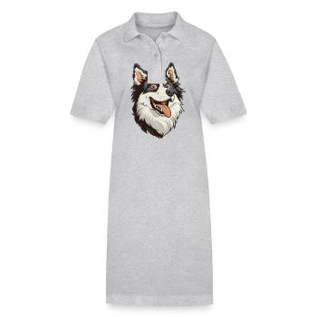 Grönlandhund | Greenland Dog | Cartoon Artwork - Stanley/Stella Frauen Bio-Polokleid PAIGER - Grau meliert - Vorne