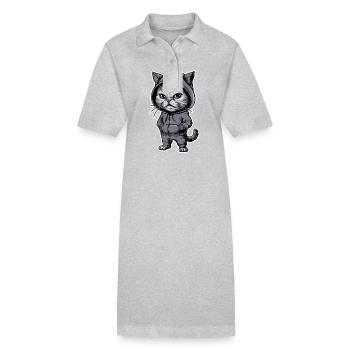 Ärgerliche Böse Katze Grummelige Katze - Stanley/Stella Frauen Bio-Polokleid PAIGER - Grau meliert - Vorne
