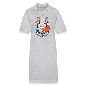 Masque Kitsune Japonais Anime Kawaii Renard Fantôme - Robe polo bio PAIGER Stanley/Stella Femme - gris chiné - Devant