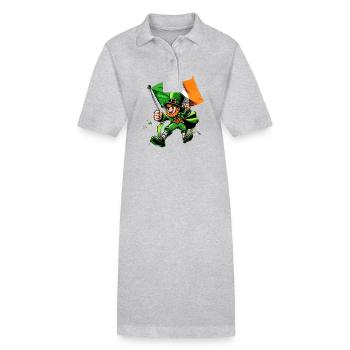 Leprechaun (Irish leprechaun) with flag - Stanley/Stella PAIGER Organic Women’s Polo Dress - heather grey - Front