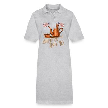 Sippin' On Liber-tea Independence Day Fun - Stanley/Stella PAIGER Organic Women’s Polo Dress - heather grey - Front
