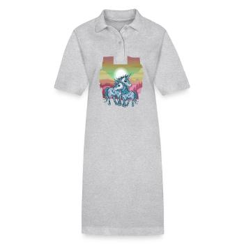 Einhörner Einhorn Schamane Natur Wald indianisch - Stanley/Stella Frauen Bio-Polokleid PAIGER - Grau meliert - Vorne