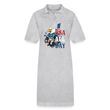 Usa All Day Funny Freedom Design 4th of July - Stanley/Stella PAIGER Organic Women’s Polo Dress - heather grey - Front