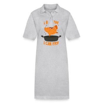 Ich glaube, ich kann gebratenes Hühnchen-Wortspiel braten - Stanley/Stella Frauen Bio-Polokleid PAIGER - Grau meliert - Vorne