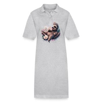 Liebenswertes Faultier isst Eiscreme-Tüte - Stanley/Stella Frauen Bio-Polokleid PAIGER - Grau meliert - Vorne