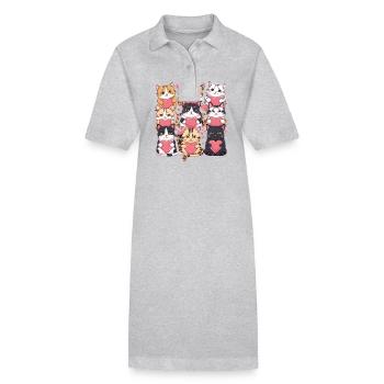 Niedliche liebenswerte Katzen die Herzen halten - Stanley/Stella Frauen Bio-Polokleid PAIGER - Grau meliert - Vorne