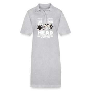 Je pense à ma vache qui écoute - Robe polo bio PAIGER Stanley/Stella Femme - gris chiné - Devant