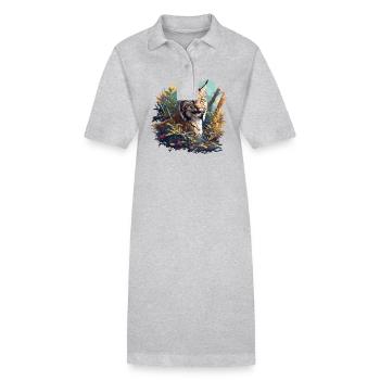 Bobcat's Bobcat, Bobcat, Bobcat, Bobcat, Lynx - Stanley/Stella PAIGER Organic Women’s Polo Dress - heather grey - Front