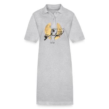 Raven in front of full moon on branch mystical animal motif - Stanley/Stella PAIGER Organic Women’s Polo Dress - heather grey - Front