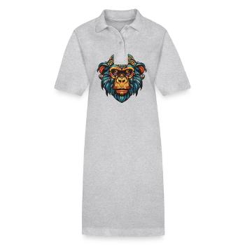 Tête de portrait de singe - Robe polo bio PAIGER Stanley/Stella Femme - gris chiné - Devant