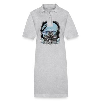 mystisch Wölfe Wolf Rudel Husky Hunde Hund - Stanley/Stella Frauen Bio-Polokleid PAIGER - Grau meliert - Vorne