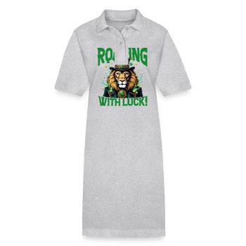 Roaring with Luck - Stanley/Stella PAIGER Organic Women’s Polo Dress - heather grey - Front