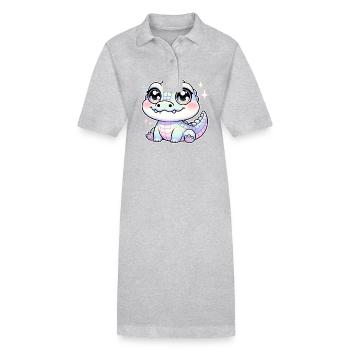 Super Cute Kawaii Baby Crocodile - Stanley/Stella Frauen Bio-Polokleid PAIGER - Grau meliert - Vorne