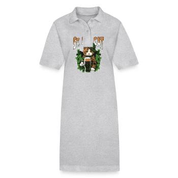 Funny St. Patrick's Day Drinking Cat - Stanley/Stella PAIGER Organic Women’s Polo Dress - heather grey - Front