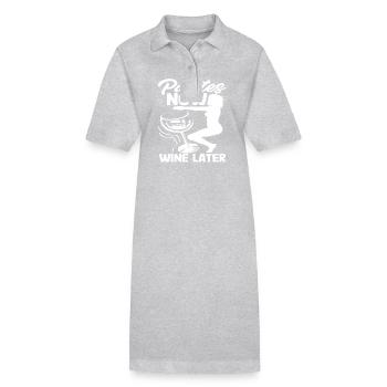 Pilates Jetzt Wein Später Spaßig Workout - Stanley/Stella Frauen Bio-Polokleid PAIGER - Grau meliert - Vorne