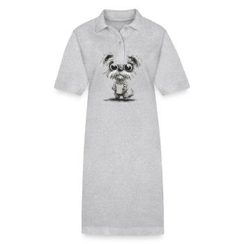 Niedlicher Hund Mit Kaffeetasse Für Tierliebhaber - Stanley/Stella Frauen Bio-Polokleid PAIGER - Grau meliert - Vorne